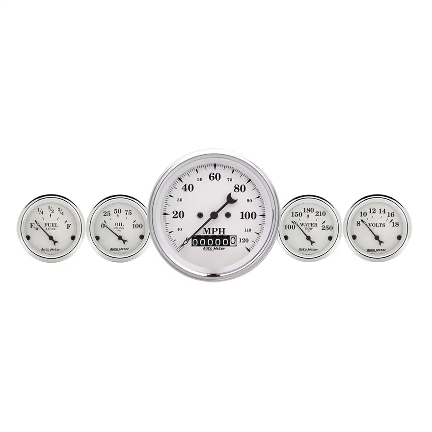 GAUGE KIT; 5 PC.; 3 3/8in./2 1/16in.; ELEC. SPEEDOMETER; OLD TYME WHITE