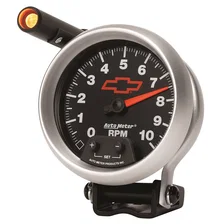 GAUGE; TACHOMETER; 3 3/4in.; 10K RPM; PEDESTAL W/EXT. QUICK-LITE; CHEVY RED BOWT image 5