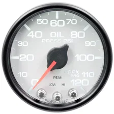 GAUGE; OIL PRESS; 2 1/16in.; 120PSI; STEPPER MOTOR W/PEAK/WARN; WHT/BLK; SPEK image 2