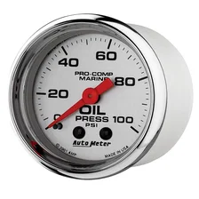 GAUGE; OIL PRESSURE; 2 1/16in.; 100PSI; MECHANICAL; MARINE CHROME image 2