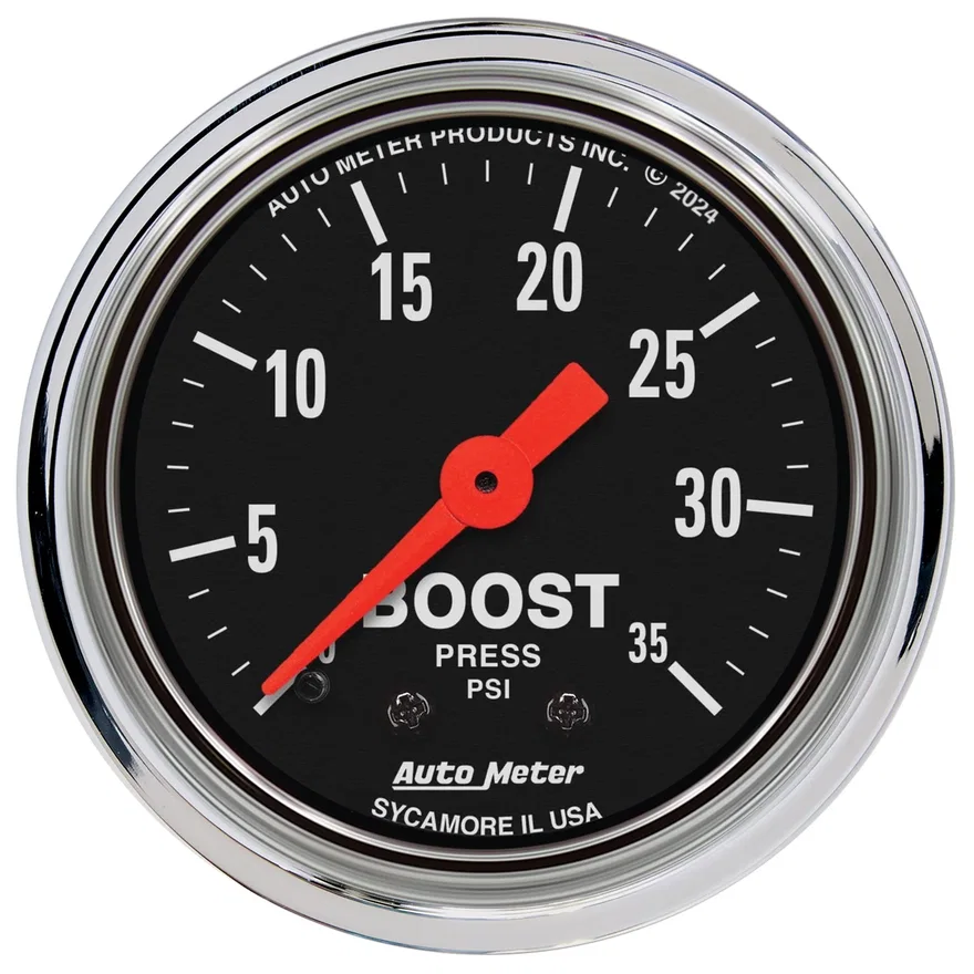 GAUGE; BOOST; 2 1/16in.; 35PSI; MECHANICAL; TRADITIONAL CHROME
