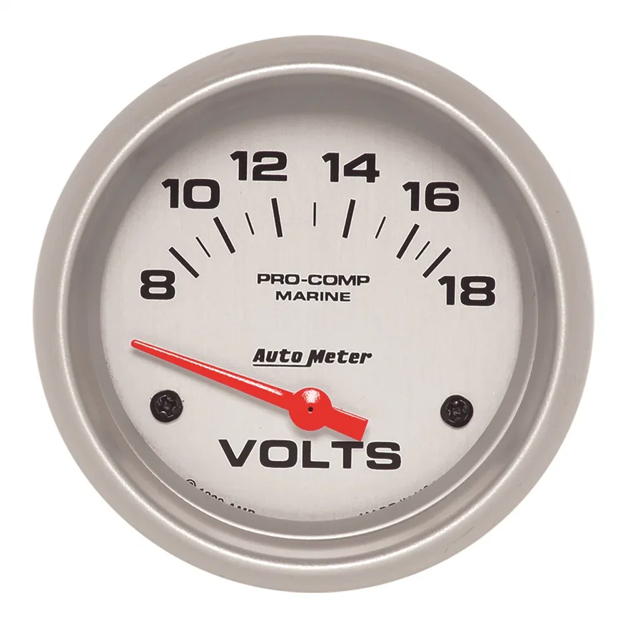 GAUGE; VOLTMETER; 2 5/8in.; 18V; ELECTRIC; MARINE SILVER