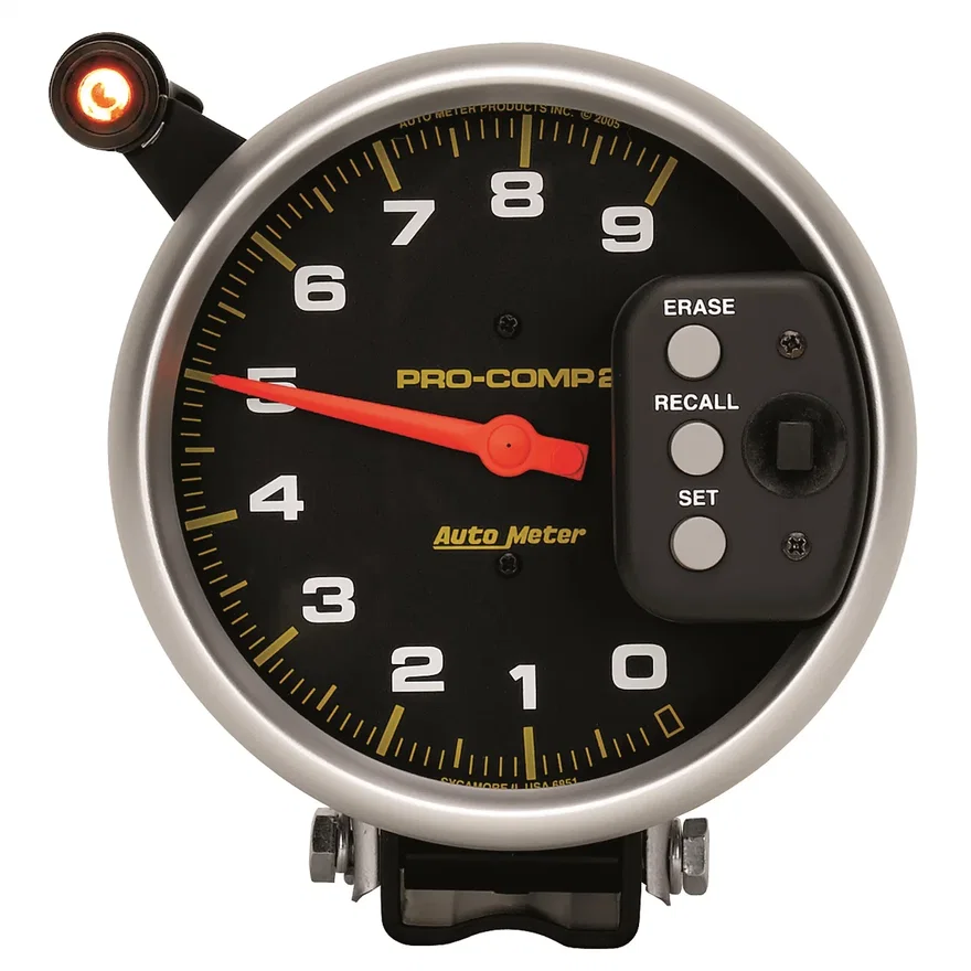 GAUGE; TACH; 5in.; 9K RPM; PEDESTAL W/QUICK LITE/PEAK MEMORY; PRO-COMP