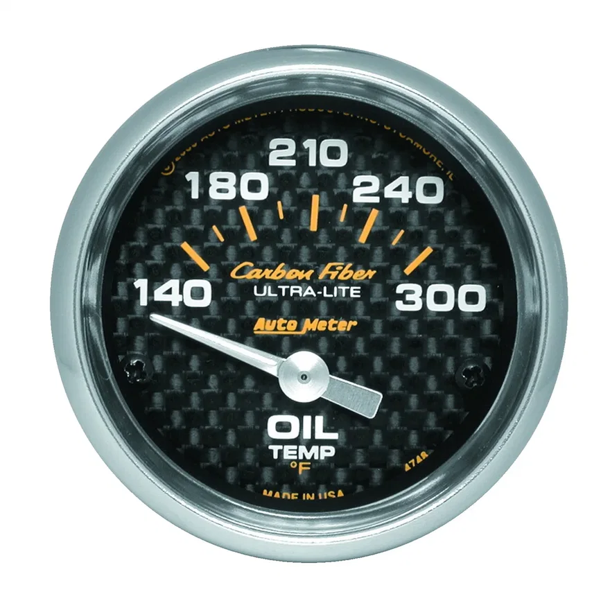 GAUGE; OIL TEMP; 2 1/16in.; 140-300deg.F; ELECTRIC; CARBON FIBER