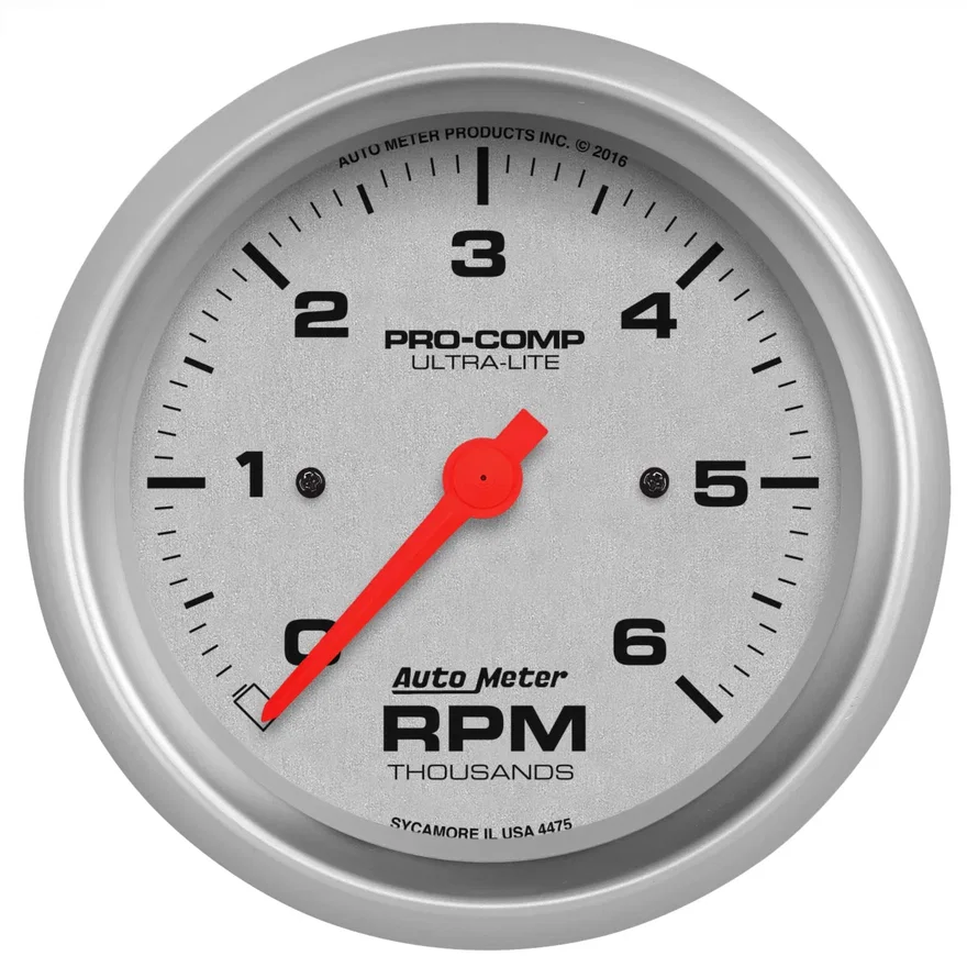 GAUGE; TACHOMETER; 3 3/8in.; 6K RPM; IN-DASH; ULTRA-LITE