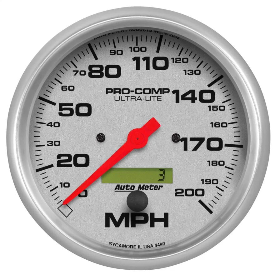 GAUGE; SPEEDO; 5in.; 200MPH; ELEC. PROGRAM W/LCD ODO; ULTRA-LITE