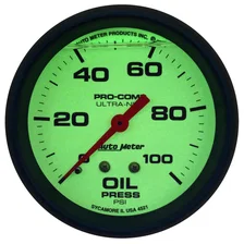 GAUGE; OIL PRESS; 2 5/8in.; 100PSI; LIQUID FILLED MECH; GLOW IN DARK; ULTRA-NITE image 2