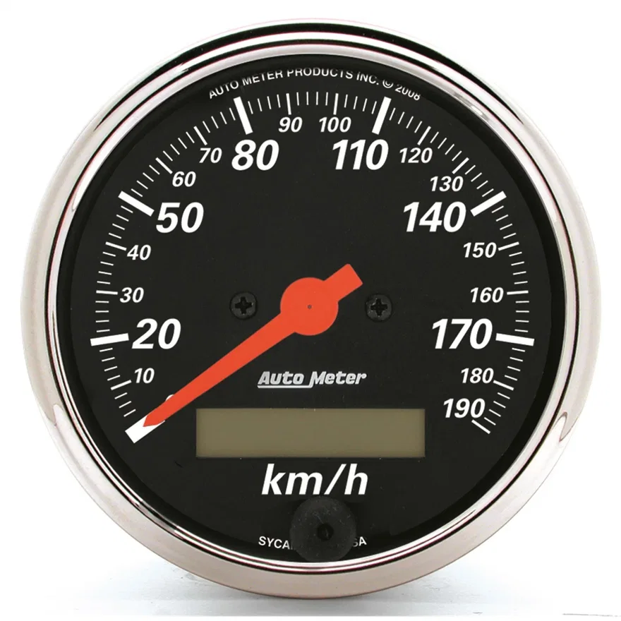 GAUGE; SPEEDOMETER; 3 1/8in.; 190KM/H; ELEC. PROG. W/LCD ODO; DESIGNER BLACK