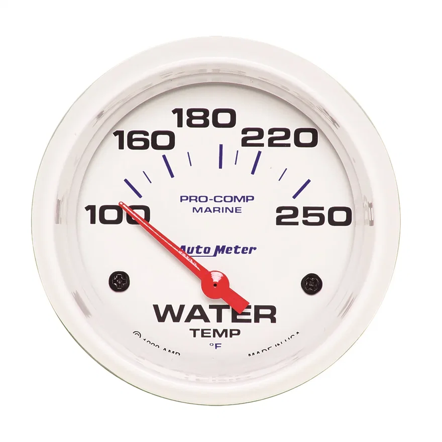 GAUGE; WATER TEMP; 2 5/8in.; 100-250deg.F; ELECTRIC; MARINE WHITE