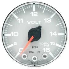 GAUGE; VOLTMETER; 2 1/16in.; 16V; STEPPER MOTOR W/PEAK/WARN; SLVR/CHRM; SPEK-PRO image 2