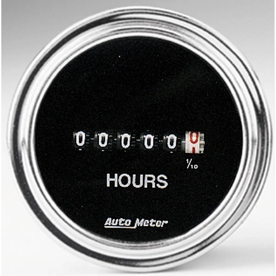 GAUGE; HOURMETER; 2 1/16in.; 100K HOURS; ELECTRIC (8V-32V); TRADITIONAL CHROME