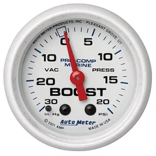 GAUGE; VAC/BOOST; 2 1/16in.; 30INHG-20PSI; MECHANICAL; MARINE WHITE image 1