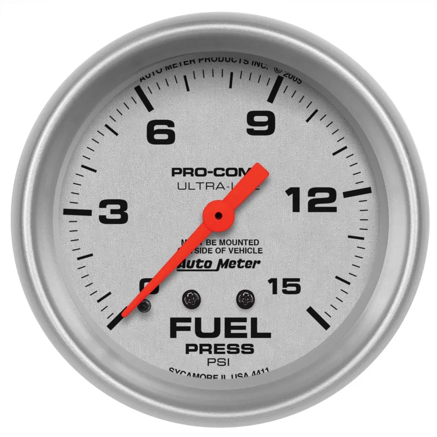 GAUGE; FUEL PRESSURE; 2 5/8in.; 15PSI; MECHANICAL; ULTRA-LITE