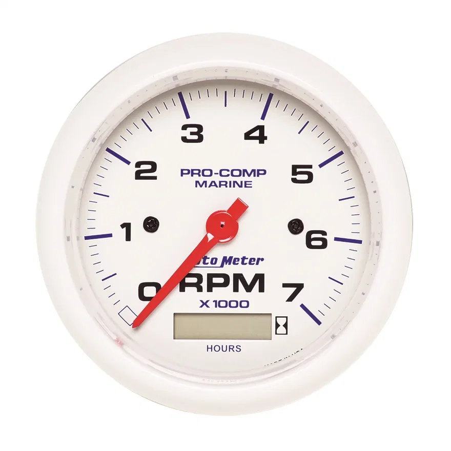 GAUGE; TACHOMETER; 3 3/8in.; 7K RPM; W/HOURMETER; MARINE WHITE