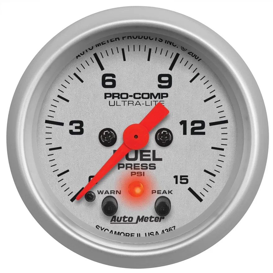 GAUGE; FUEL PRESS; 2 1/16in.; 15PSI; STEPPER MOTOR W/PEAK/WARN; ULTRA-LITE