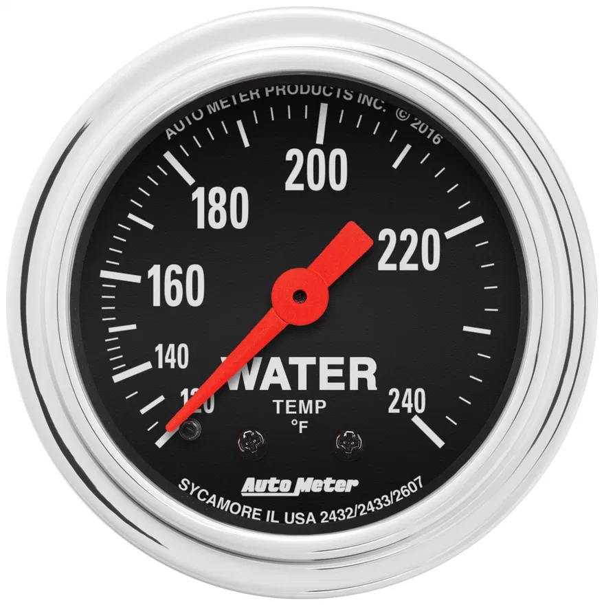GAUGE; WATER TEMP; 2 1/16in.; 120-240deg.F; MECHANICAL; 12FT.; TRADITIONAL CHROM