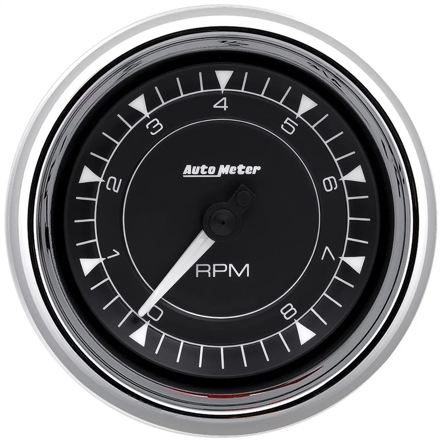 GAUGE; TACHOMETER; 3 3/8in.; 8K RPM; IN-DASH; CHRONO CHROME