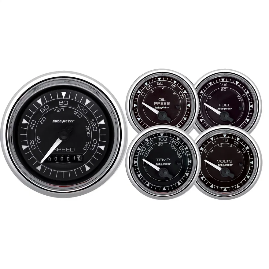 GAUGE KIT; 5 PC.; 3 3/8in./2 1/16in.; ELEC. SPEEDOMETER; CHRONO CHROME