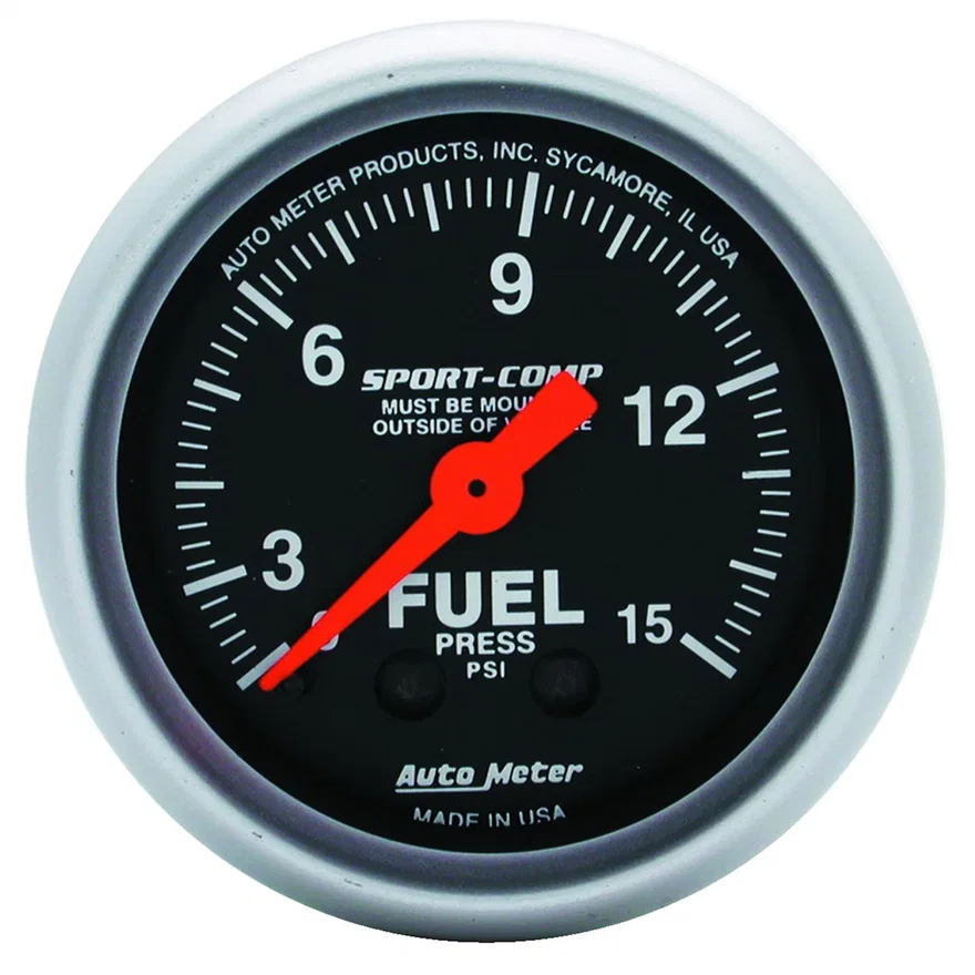 GAUGE; FUEL PRESSURE; 2 1/16in.; 15PSI; MECHANICAL; SPORT-COMP