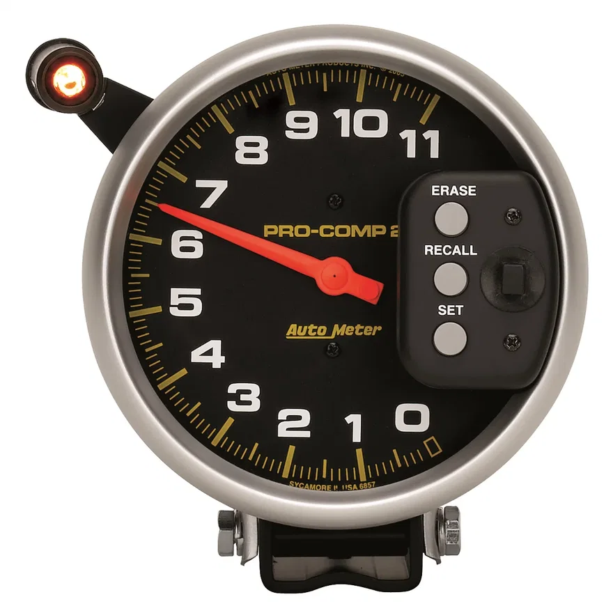 GAUGE; TACH; 5in.; 11K RPM; PEDESTAL W/QUICK LITE/PEAK MEMORY; PRO-COMP