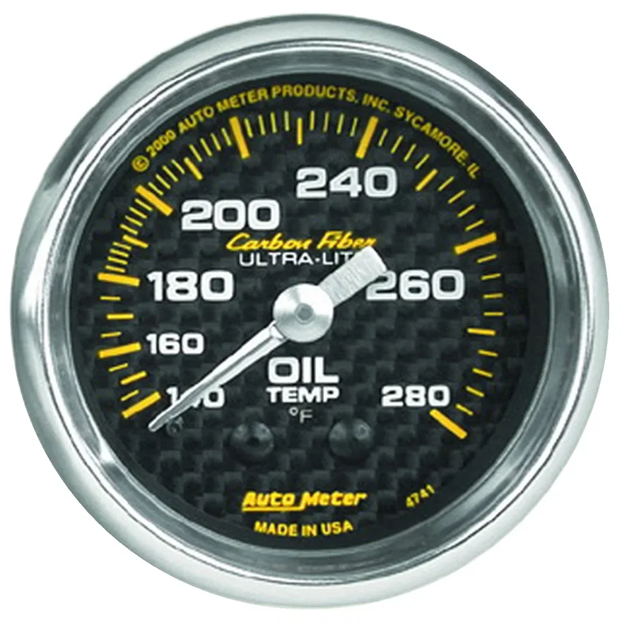 GAUGE; OIL TEMP; 2 1/16in.; 140-280deg.F; MECHANICAL; CARBON FIBER