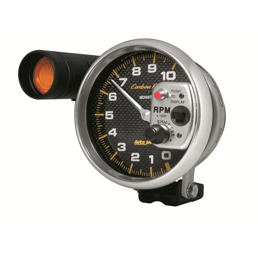 GAUGE; TACHOMETER; 5in.; 10K RPM; PEDESTAL W/EXT. SHIFT-LITE; CARBON FIBER