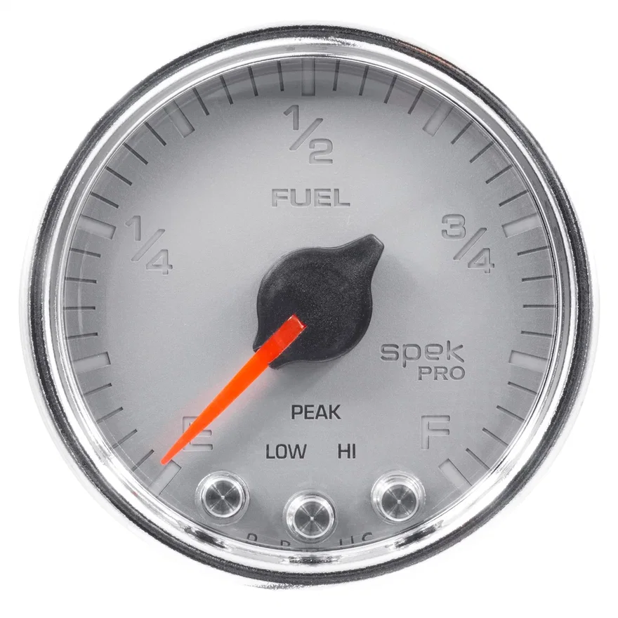 GAUGE; FUEL LEVEL; 2 1/16in.; 0-270O PROGRAMMABLE; SLVR/CHRM; SPEK-PRO