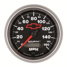 GAUGE; SPEEDOMETER; 3 3/8in.; 160MPH; ELEC. PROGRAMMABLE; CHEVY RED BOWTIE; BLAC image 1