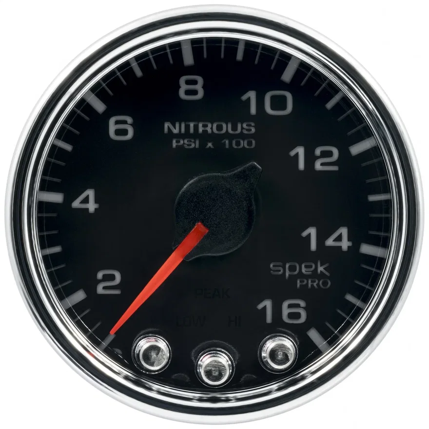GAUGE; NITROUS PRESS; 2 1/16in.; 1600PSI; STEPPER MOTOR W/PK/WRN; BLK/CHRM; SPEK