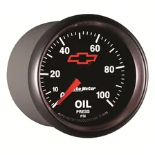 GAUGE; OIL PRESSURE; 2 1/16in.; 100PSI; MECHANICAL; CHEVY RED BOWTIE; BLACK image 4