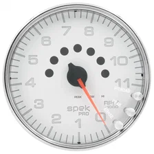 GAUGE; TACHOMETER; 5in.; 11K RPM; W/SHIFT LIGHT/PEAK MEM; WHITE/CHROME; SPEK-PRO image 1
