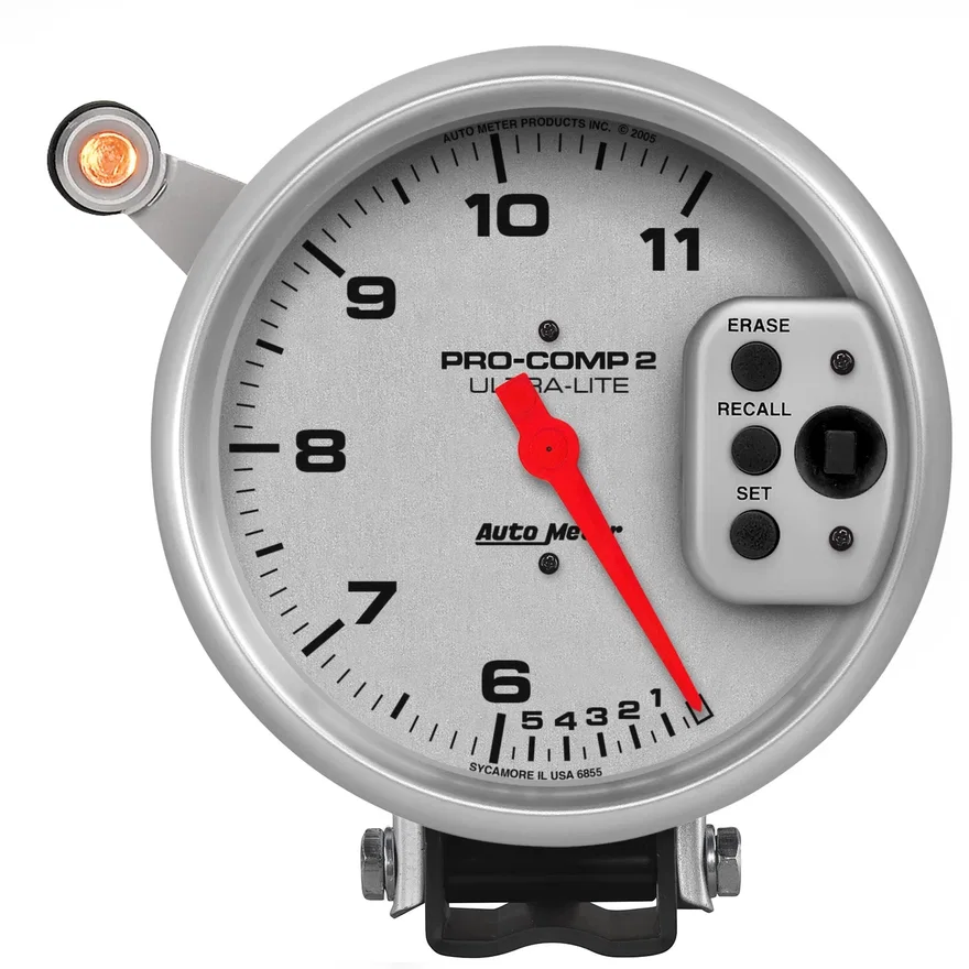 GAUGE; TACH; 5in.; 11K RPM; PEDESTAL W/QUICK LITE; DUAL RANGE W/PEAK MEMORY; UL