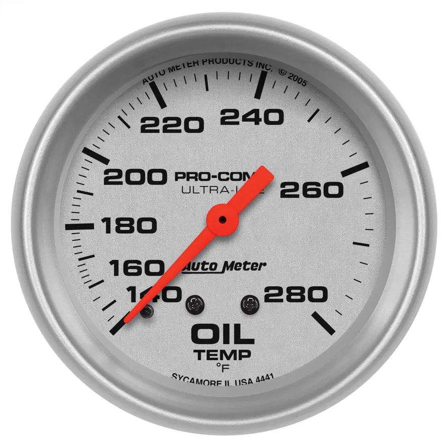 GAUGE; OIL TEMP; 2 5/8in.; 140-280deg.F; MECHANICAL; ULTRA-LITE