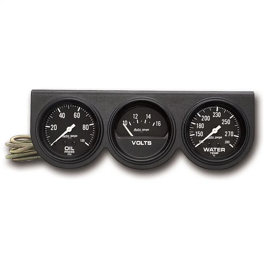 GAUGE CONSOLE; OILP/WTMP/VOLT; 2 5/8in.; 100PSI/280deg.F/16V; BLK DIAL; BLK BZL;