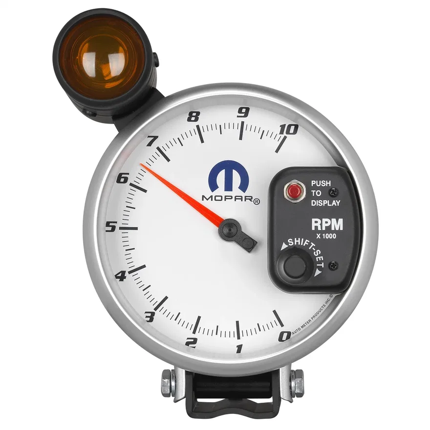 GAUGE; TACHOMETER; 5in.; 10K RPM; PEDESTAL W/EXT. SHIFT-LITE; WHITE; MOPAR