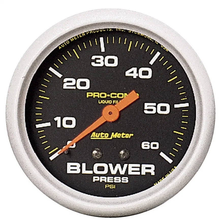 GAUGE; BLOWER PRESS; 2 5/8in.; 60PSI; LIQUID FILLED MECH; PRO-COMP