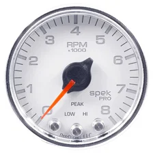 GAUGE; TACH; 2 1/16in.; 8K RPM; W/SHIFT LIGHT/PEAK MEM; WHT/CHRM; SPEK-PRO image 1
