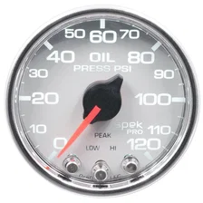 GAUGE; OIL PRESS; 2 1/16in.; 120PSI; STEPPER MOTOR W/PEAK/WARN; WHT/CHRM; SPEK image 2