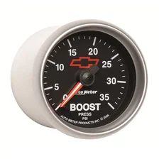 GAUGE; BOOST; 2 1/16in.; 35PSI; MECHANICAL; CHEVY RED BOWTIE; BLACK image 3