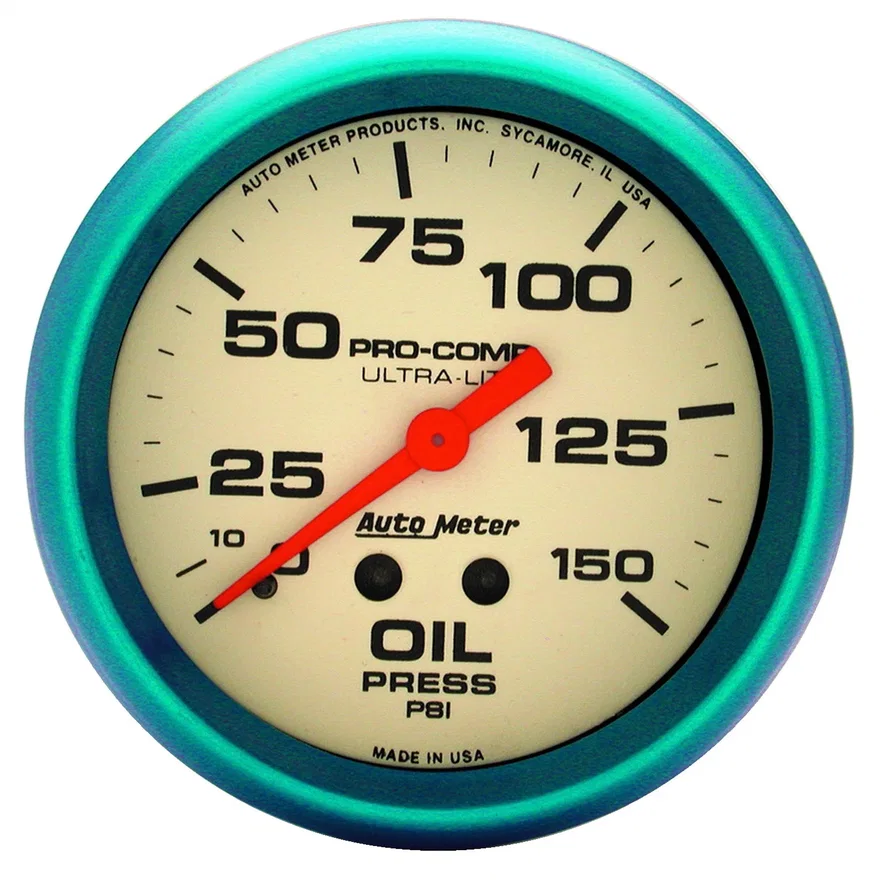 GAUGE; OIL PRESS; 2 5/8in.; 150PSI; MECH.; GLOW IN THE DARK; ULTRA-NITE