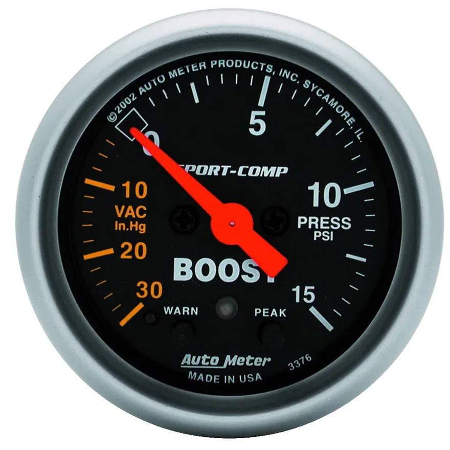 GAUGE; VAC/BOOST; 2 1/16in.; 30INHG-15PSI; STEPPER MOTOR W/PEAK/WARN; SPORT-COMP