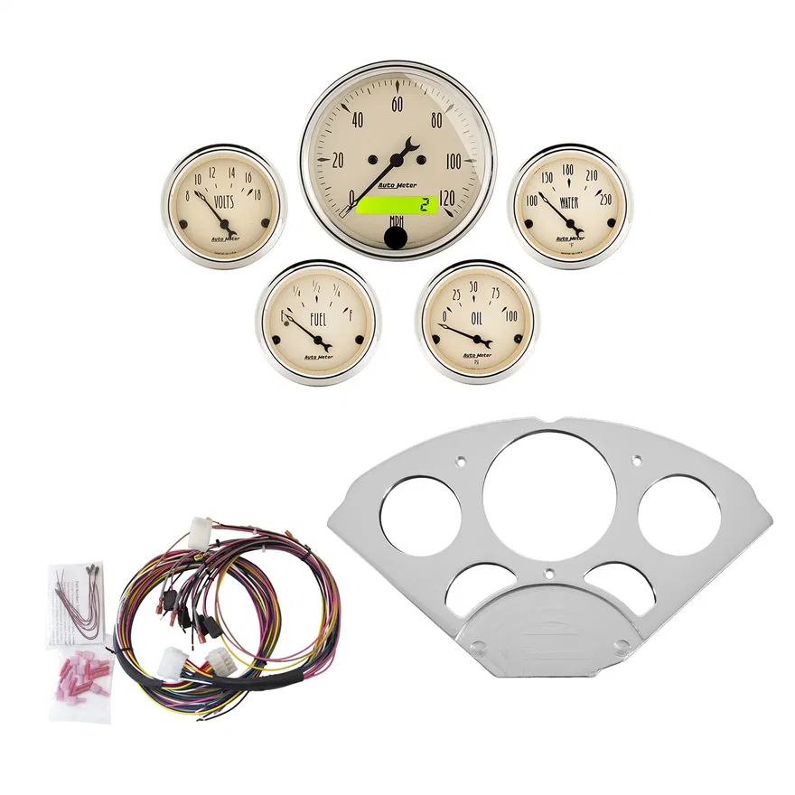DIRECT FIT DASH KIT; CHEVY CAR 55-56; MPH/FUEL/OILP/WTMP/BAT; AB