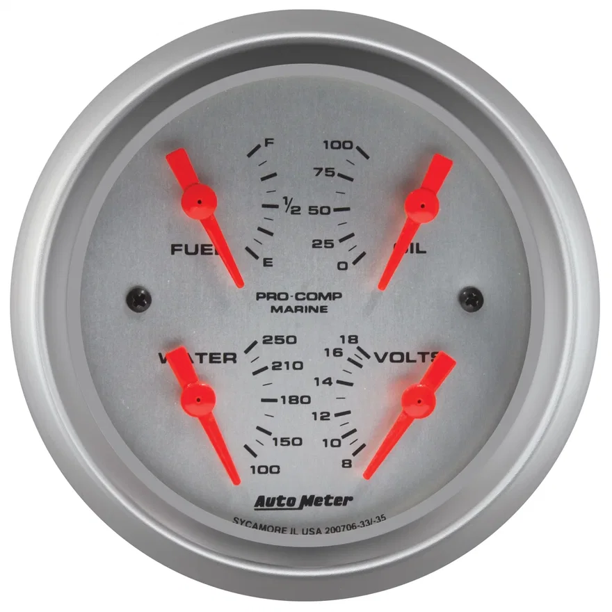 GAUGE; QUAD; 3-3/8in.; 240OE-33OF; ELEC; MARINE SILVER