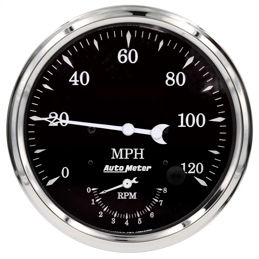 GAUGE; TACH/SPEEDO; 5in.; 120MPH/8K RPM; ELEC. PROGRAM.; OLD TYME BLACK