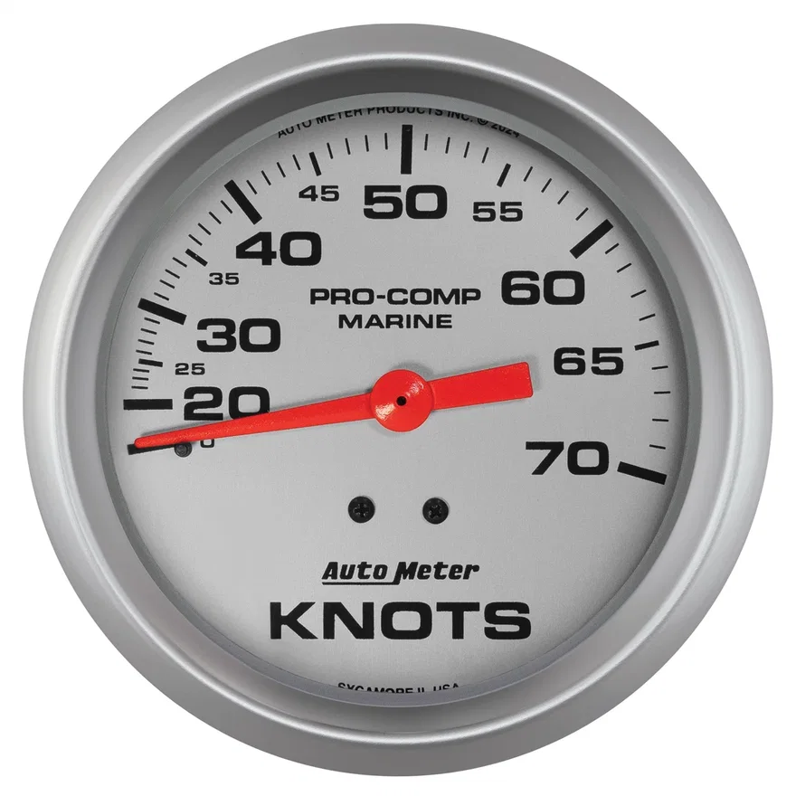 GAUGE; SPEEDOMETER; 3 3/8in.; 70 KNOTS; MECHANICAL; MARINE SILVER