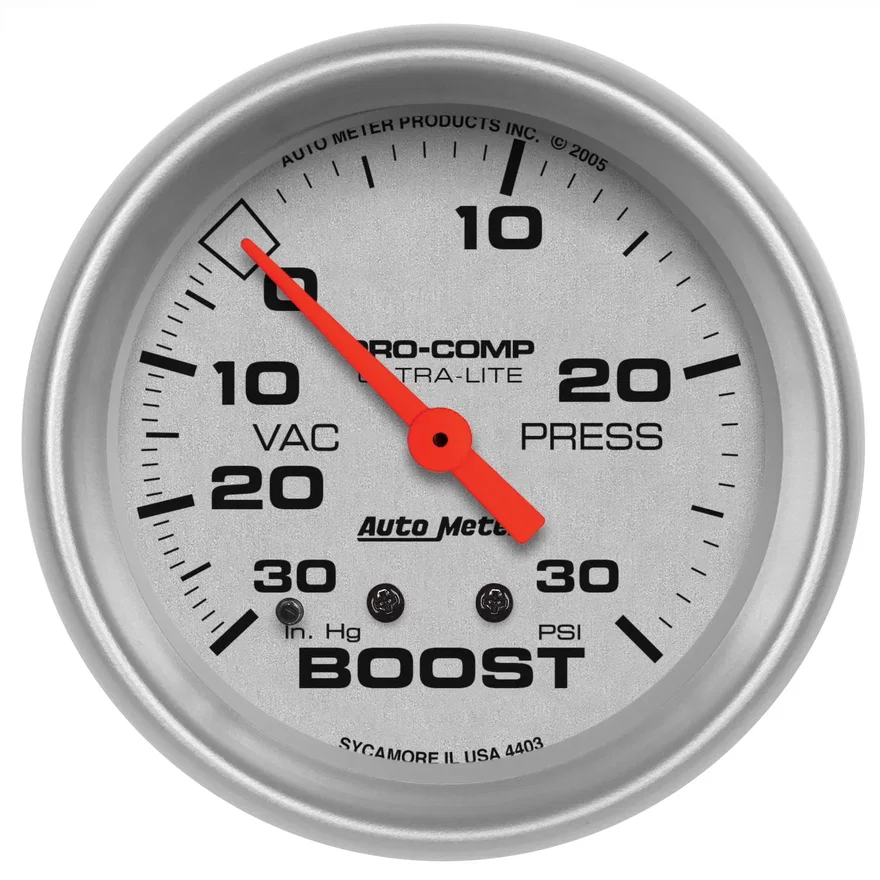 GAUGE; VAC/BOOST; 2 5/8in.; 30INHG-30PSI; MECHANICAL; ULTRA-LITE
