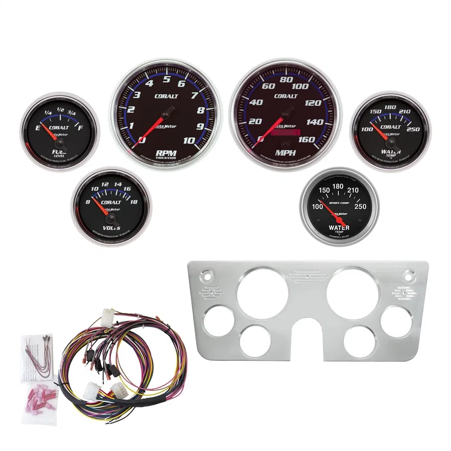 DIRECT FIT DASH KIT; CHEVY TRUCK 67-72; TACH/MPH/FUEL/OILP/WTMP/VOLT; COBALT