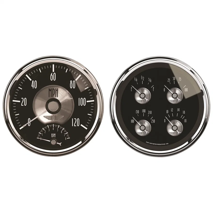 GAUGE KIT; 2 PC.; QUAD/TACH/SPEEDO; 5in.; PRESTIGE BLK. DIAMOND