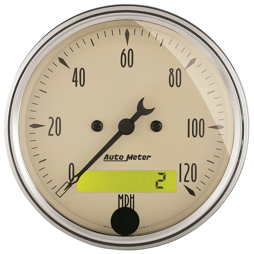 GAUGE; SPEEDO.; 3 1/8in.; 120MPH; ELEC. PROG. W/LCD ODO; ANTQ BEIGE