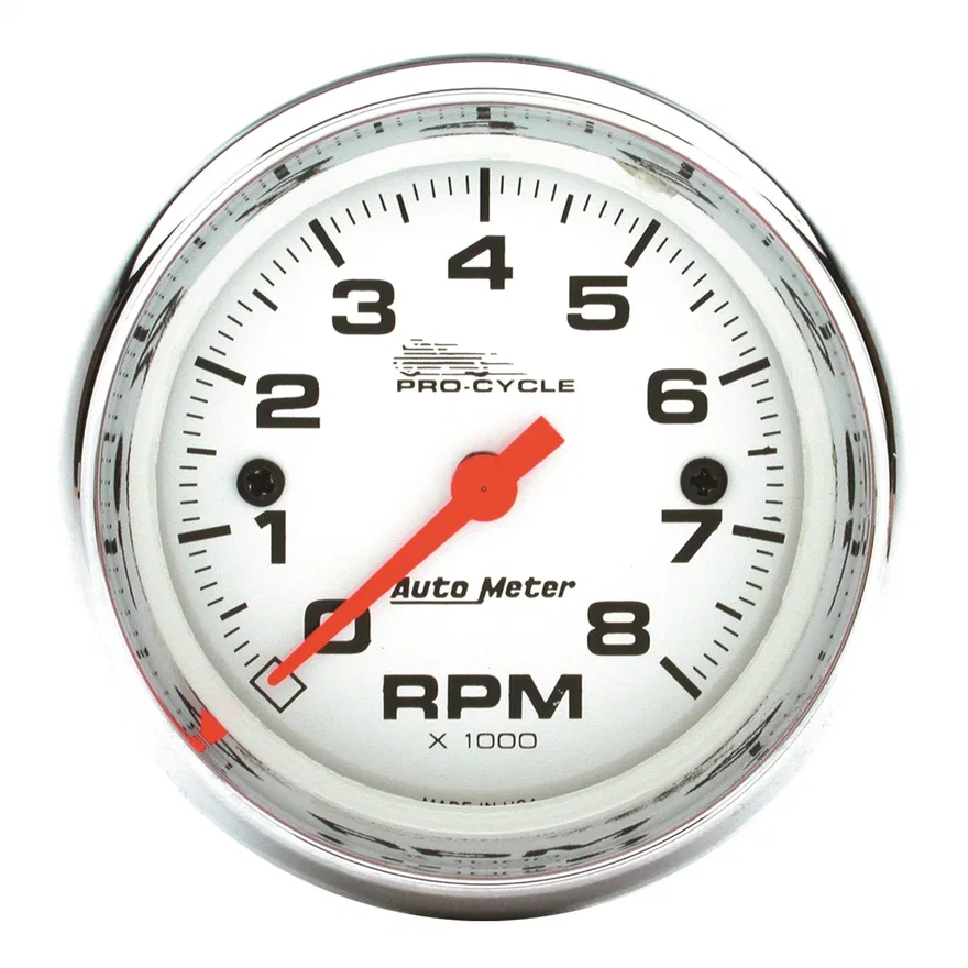 GAUGE; TACH; 2 5/8in.; 8K RPM; 2/4 CYLINDER; WHITE; PRO-CYCLE